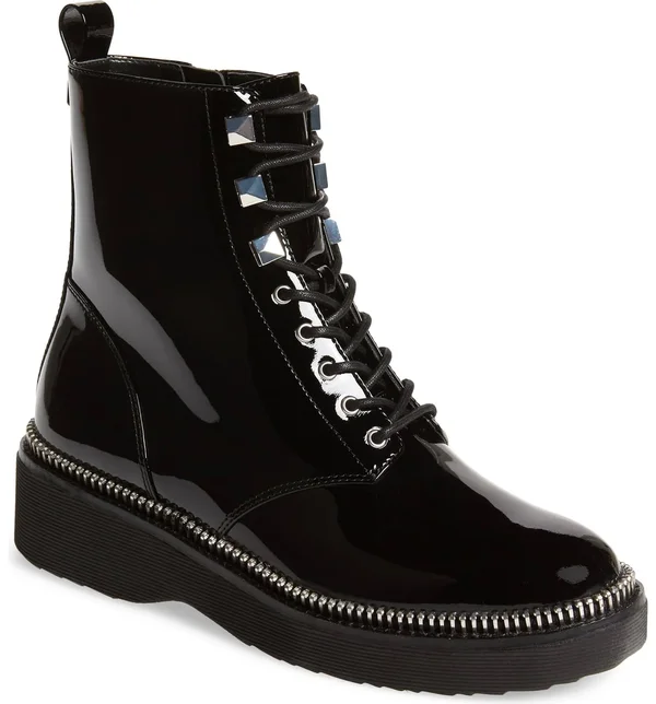 Michael Michael Kors Women's Haskell Patent Leather Combat Boots - Black - Size 8.5