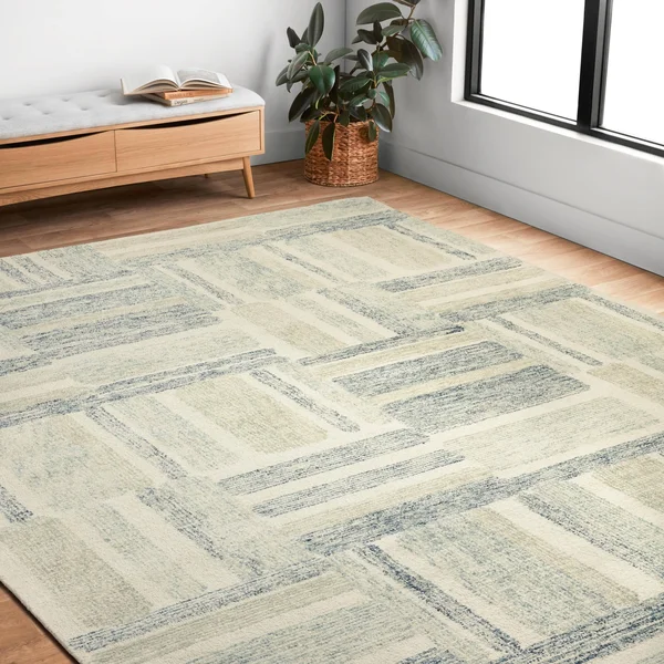 Alexander Home Aubrey Modern Graphic Area Rug - 2&-3x22 x 3&-9x22 - Aqua - Denim