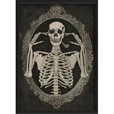 &Hear No Evil Skeleton& Framed Graphic Art Print Williston Forge Size: 17.13x22 H x 12.63x22 W