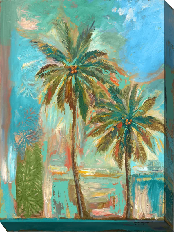 Green and Blue Modern Palms Outdoor Canvas Rectangular Wall Art Decor 40x22 x 30x22