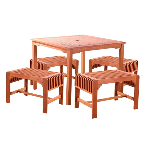 Malibu Outdoor 5-Piece Wood Patio Dining Set with Backless Chairs