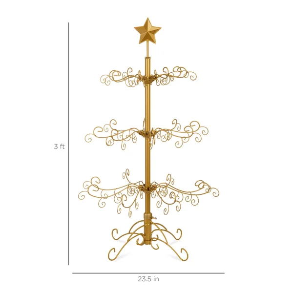 Best Choice Products 3ft Wrought Iron Ornament Display Christmas Tree w/ Easy ASSEMBLY - Stand - Gold