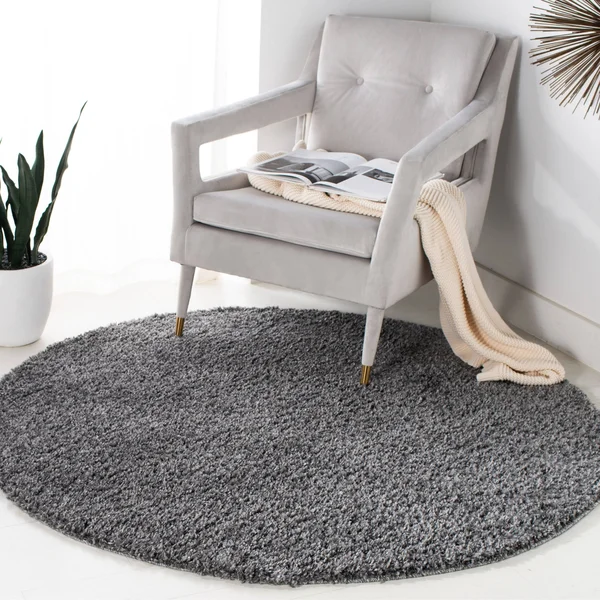 Safavieh August Shag Grey 5 ft. x 5 ft. Round Solid Area Rug