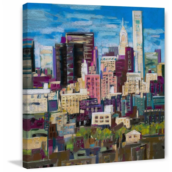 Skyline New York City 2 inch Painting Print on Wrapped Canvas - Blue