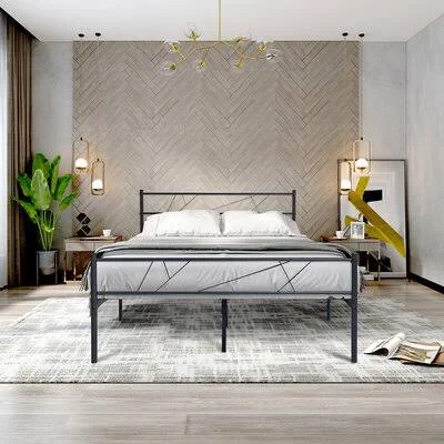 Twin Size Single Metal Bed Frame in Black Color Ebern Designs Size: Full