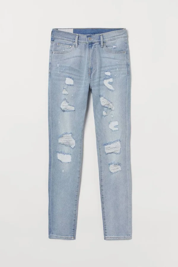 Men - Blue Trashed Skinny Jeans - Size: 34/32 - Hu0026M