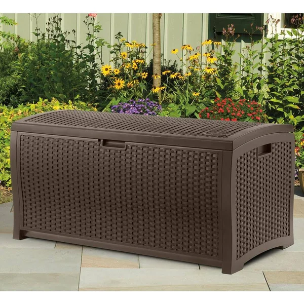 Suncast 73 Gallon Outdoor Deck Box & 99 Gallon Patio Garden Deck Box - Mocha