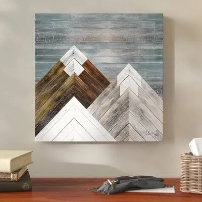 Union Rustic 'Wood Inlay Mountains I' Graphic Art Print on Canvas, White