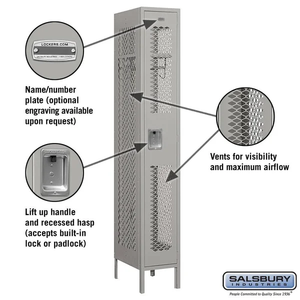 Salsbury Industries 71152tn-a 12x22 Wide Single Tier Vented Metal Locker - 1 Wide - 5 Feet High - 12 Inches Deep - Tan - Assembl