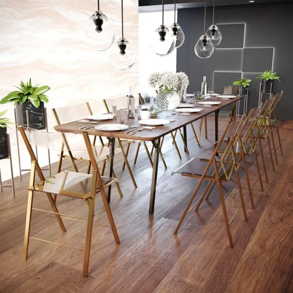 LeisureMod Menno Clear Gold Chrome Frame Folding Dining Chair Set of 4