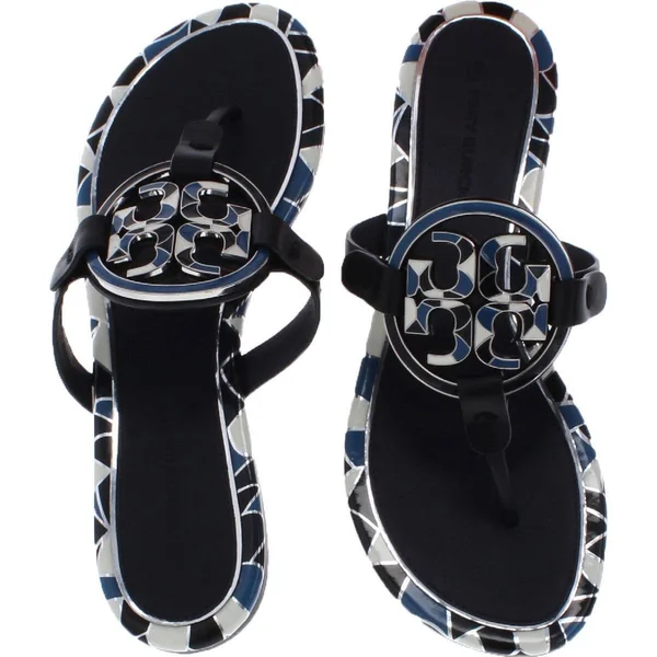 Tory Burch Enamel Miller Womens Leather T-Strap Thong Sandals