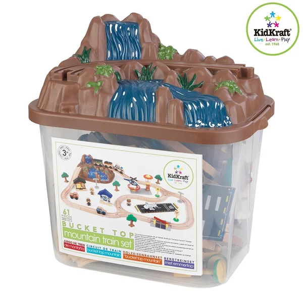 Kidkraft 17826 Bucket Top Mountain Wooden Train Track Set for Kids, Railway with Accessories Included (61 Pieces)