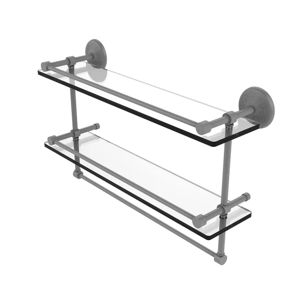 Allied Brass 22x22 Gallery Double Glass Shelf with Towel Bar - MC-2TB/22-GAL-GYM, Matte Gray