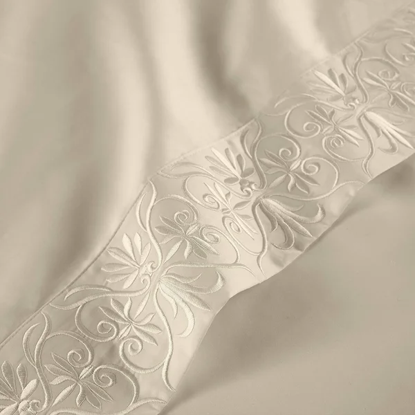 Aleah Ivory Ariane Sheet Set - 100% Giza Egyptian Cotton, Queen, Tan