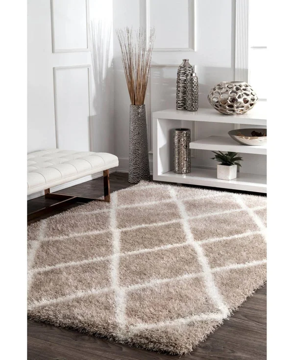 nuLOOM Diamond Shag Area Rug, Size: 4& x 6&, Beige