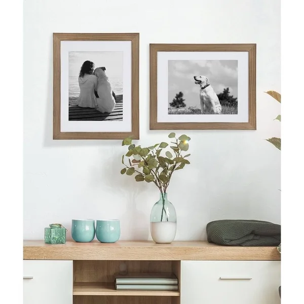 DesignOvation Museum Wooden Traditional Picture Frame Set with Mats for Customizable Wall Display, 14x18 Matted to 11x14, Black
