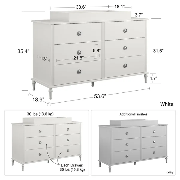 Little Seeds Rowan Valley Arden 6 Drawer Grey Changing Dresser - Gray