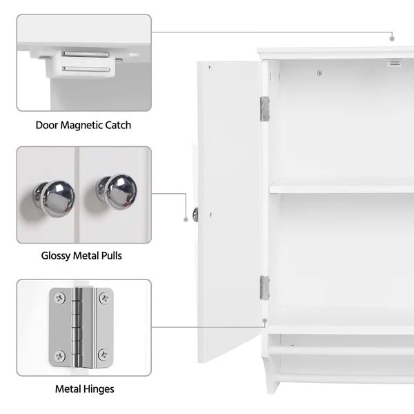 Veikous 24.4 in. W x 8.6 in. D x 23.6 in. H White Wooden Wall Mounted Bathroom Cabinet Storage Organizer
