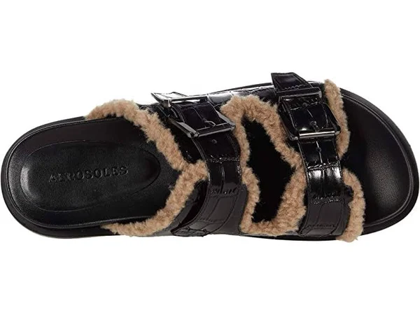 Aerosoles Olivia Women's Faux-Shearling Slide Sandals - Size: 7, Black