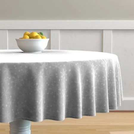 Round Tablecloth Snowflake Snowflakes Winter Christmas Snow Cotton Sateen, Size: Small - 70” Round, White