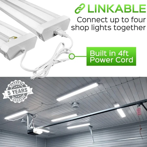 Maxlite 4ft Utility LED Shop Light Linkable, 4300lm, Daylight 5000K, Pull Chain On/Off, 42W Garage Light, Integrated LED Lights