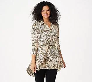 Attitudes by Renee Como Jersey Printed CollaredTunic - Size 3X, Map