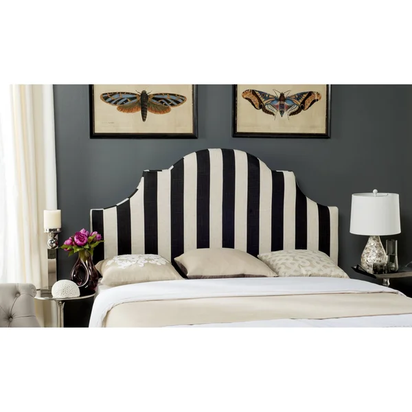 Safavieh MCR4679K Hallmar Black & White Stripe Headboard Full