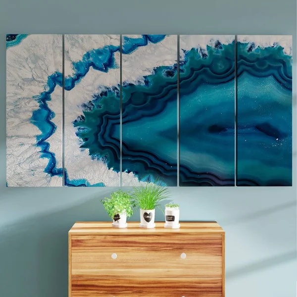 Strick & Bolton &Blue Brazilian Geode& Abstract Canvas Wall Art Print - 60 in. Wide x 28 in. High - 1 Panel