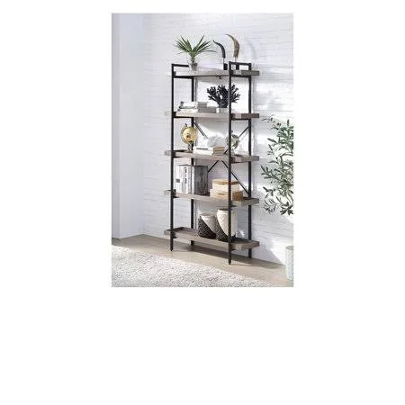 Daciye Zakwani Bookshelf Gray Oak & Black Finish Of00013-of00013 - Size: 1066.80*381.00*381.00mm