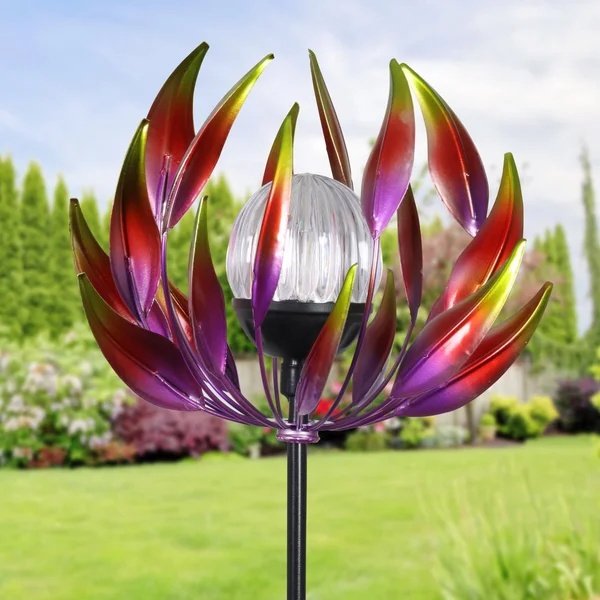 Exhart Solar Spinning Flower with LED Crackle Ball 3.48 ft. Green Metal Garden Stake