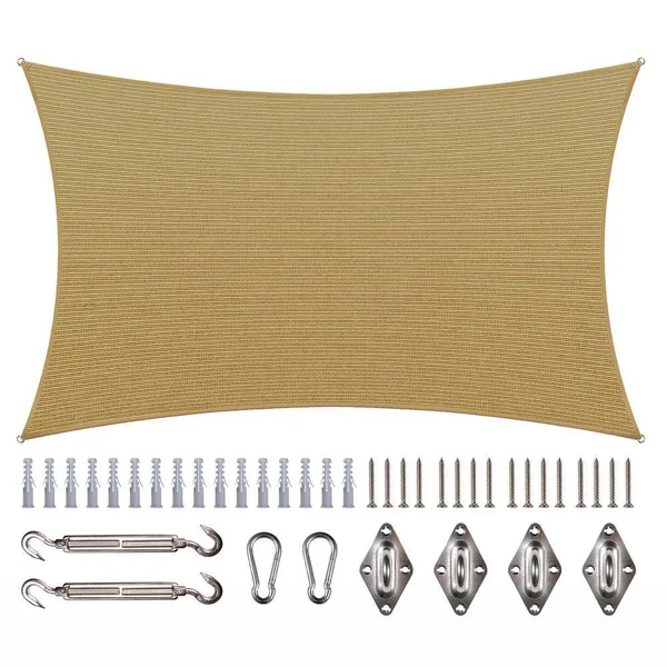 ColourTree 10 ft. x 20 ft. 190 GSM Sand Beige Rectangle Sun Shade Sail with Rectangle Kit