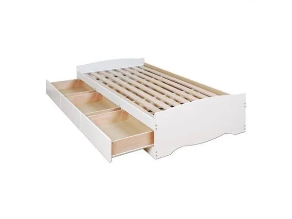 Prepac Monterey White Twin Wood Platform Storage Bed 3 Piece Bedroom