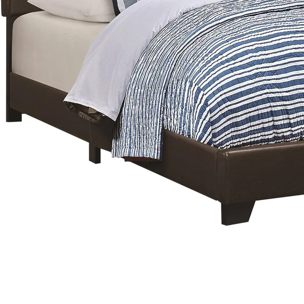 Benzara - Leather Upholstered Queen Size Platform Bed, Brown, 64.25in x 86.25in x 45.75in