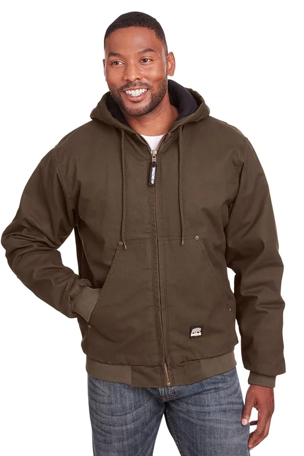 Men's Berne Apparel Washed Hooded Jacket Bark