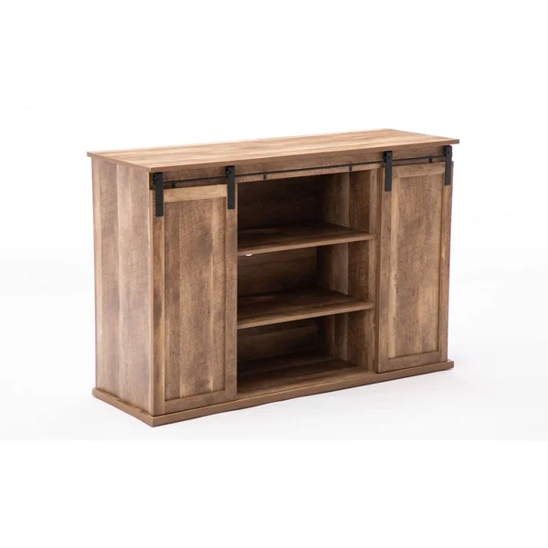 Saltoro Sherpi Rustic Media Cabinet with Barn Door and Open Storage - Natural