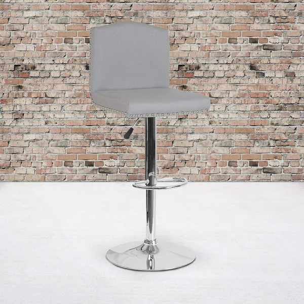 Bellagio Contemporary Adjustable Height Barstool with Accent Nail TRIM - Light Gray Fabric