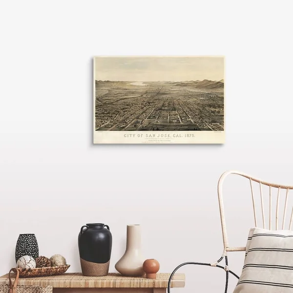 Vintage Birds Eye View Map of San Jose - California, Canvas Wall Art, 30x20, Great Big Canvas