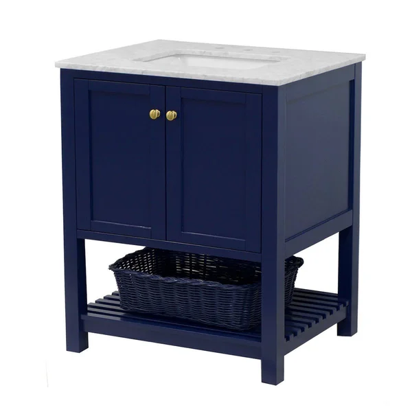 Lakeshore 30x22 Bathroom Vanity Cabinet with Carrara Stone Top in White