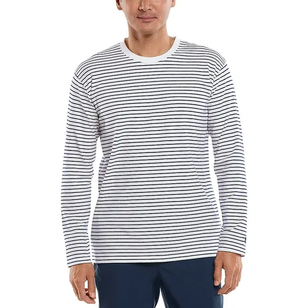 Coolibar Men's Morada Everyday Long Sleeve T-Shirt, Shirts for Men, White/Navy Stripe, XX-Large