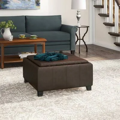 Danvers 29.5x22 Wide Faux Leather Square Cocktail Ottoman with Storage Andover Mills Upholstery Color: Brown Faux Leather