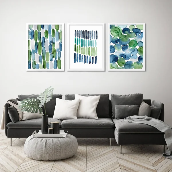 Americanflat Triptych Wall Art Beach Glass Abstract by Lisa Nohren - Set of 3 Black Framed Prints, Size: 22 x 28, Green
