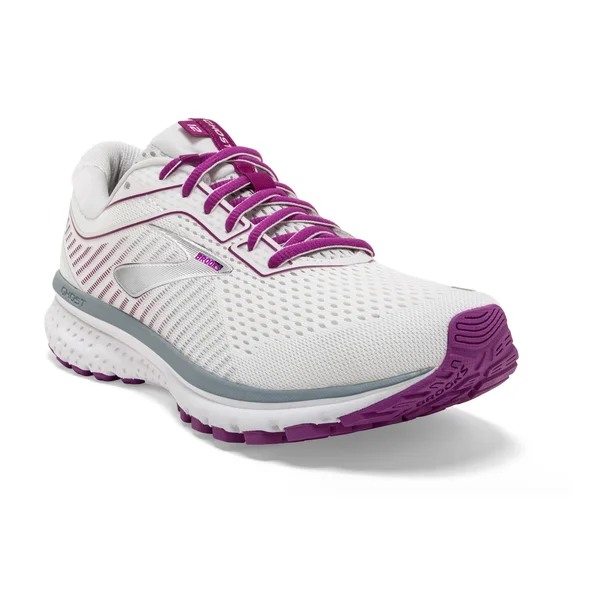 Brooks Women's Ghost 12 White-Grey-Hollyhock - 10