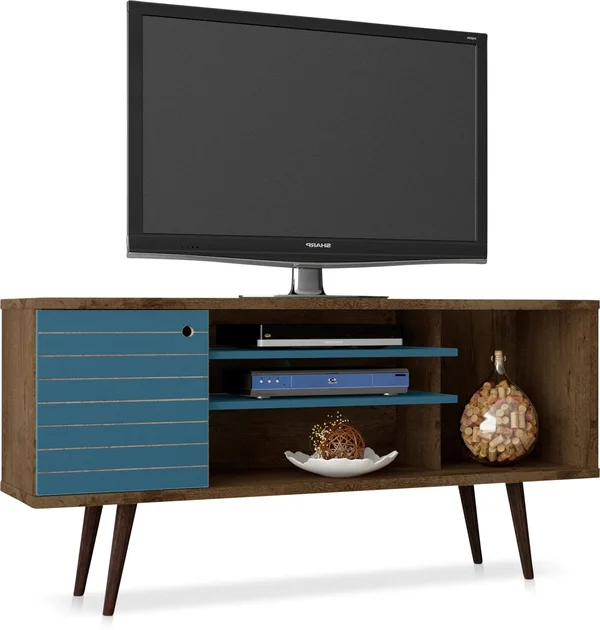 American Signature Webb 53x22 Mid-Century TV Stand - Brown/Aqua
