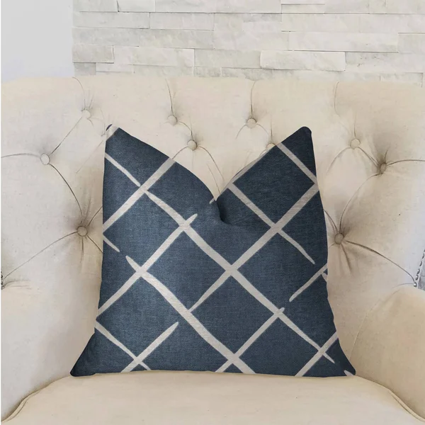 Plutus Davinci Blue and White Luxury Throw Pillow 12x22L x20x22W