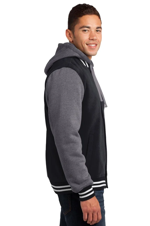 Sport-Tek JST82 Insulated Letterman Jacket - Black/Vintage Heather XL
