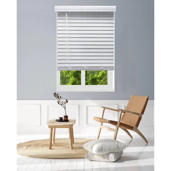 Linen Avenue Custom Cordless Faux Wood Blind White - 69 W x 48 H Partial Inside Mount