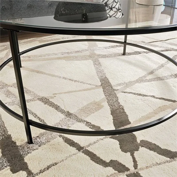 Home Square 2 Piece Glass Top Coffee Table Set in Black