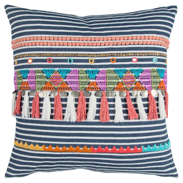 Rizzy Home Decorative Poly Filled Throw Pillow Stripe 20 inchx20 inch Navy, Size: 20 inch x 20 inch