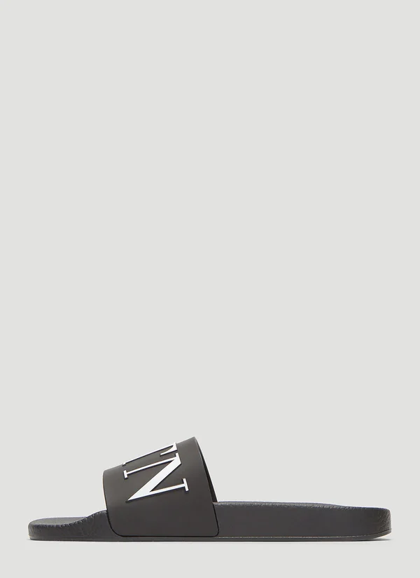 Valentino Garavani Vltn Rubber Slider Sandal - Black - Slippers