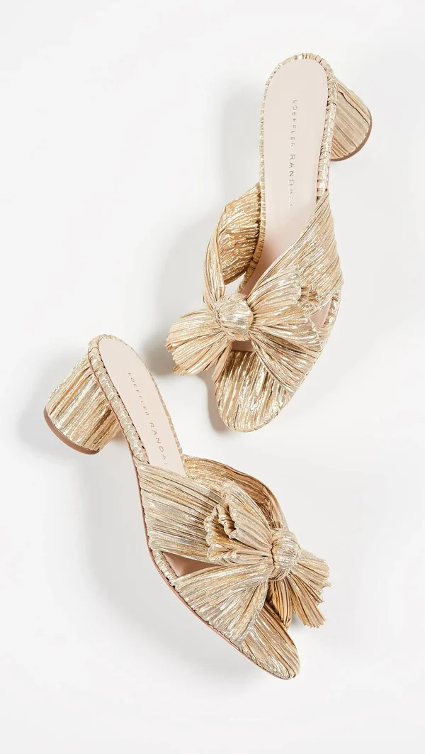 Loeffler Randall Emilia Pleated Knot Slide Sandals - Gold, Women's, 35.5eu